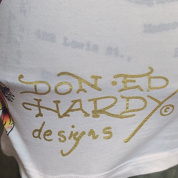 Ed Hardy extra long tee with logo and crystals Med - Picture 10 of 16